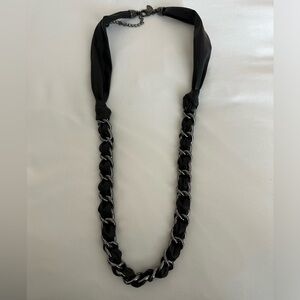 Chicos black leather and steel necklace
